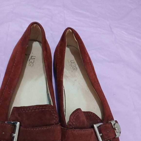 Ugg womens size 7 Crawford flat dark rust red suede leather loafer shoes - Picture 3 of 8